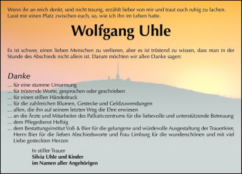 Traueranzeige von Wolfgang Uhle  von Magdeburger Volksstimme