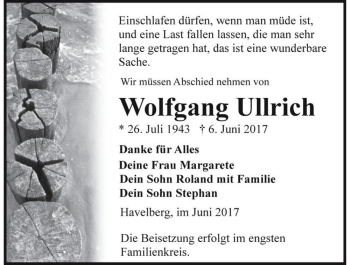 Traueranzeige von Wolfgang Ullrich  von Magdeburger Volksstimme