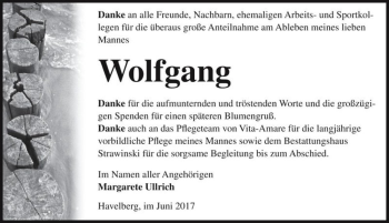 Traueranzeige von Wolfgang Ullrich  von Magdeburger Volksstimme