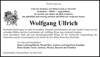 Traueranzeige von Wolfgang Ullrich  von Magdeburger Volksstimme