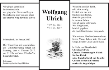 Traueranzeige von Wolfgang Ulrich  von Magdeburger Volksstimme