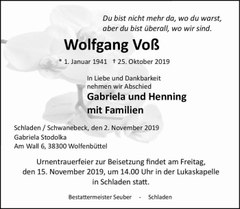 Traueranzeige von Wolfgang Voß  von Magdeburger Volksstimme