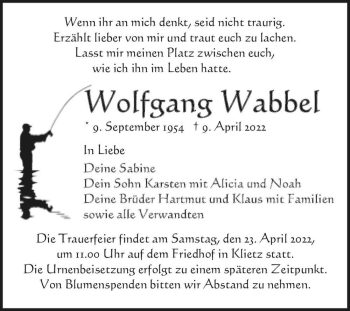 Traueranzeige von Wolfgang Wabbel  von Magdeburger Volksstimme