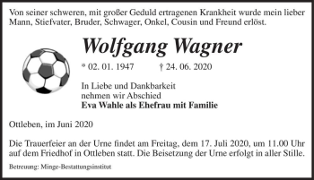 Traueranzeige von Wolfgang Wagner  von Magdeburger Volksstimme