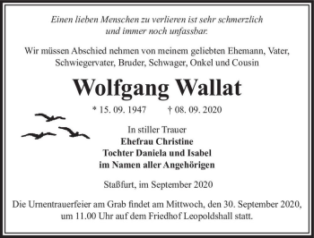 Traueranzeige von Wolfgang Wallat  von Magdeburger Volksstimme