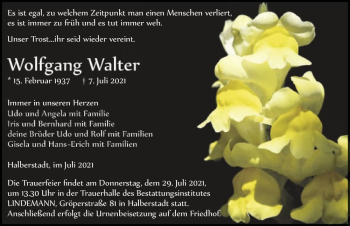 Traueranzeige von Wolfgang Walter  von Magdeburger Volksstimme
