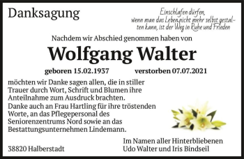 Traueranzeige von Wolfgang Walter  von Magdeburger Volksstimme