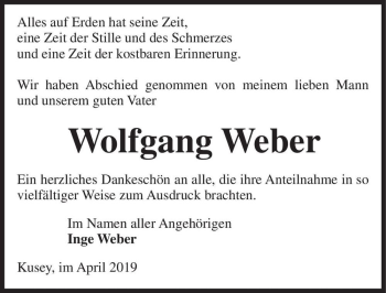 Traueranzeige von Wolfgang Weber  von Magdeburger Volksstimme