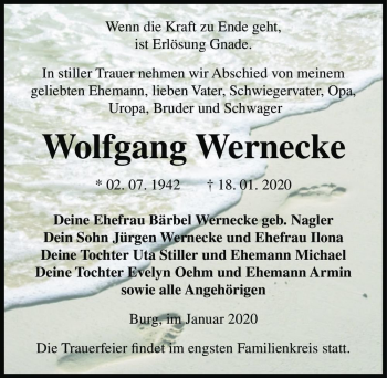 Traueranzeige von Wolfgang Wernecke  von Magdeburger Volksstimme