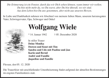 Traueranzeige von Wolfgang Wiele  von Magdeburger Volksstimme