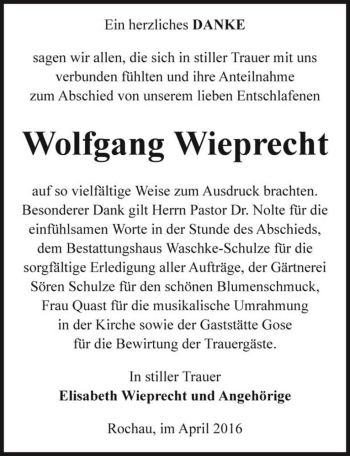 Traueranzeige von Wolfgang Wieprecht  von Magdeburger Volksstimme