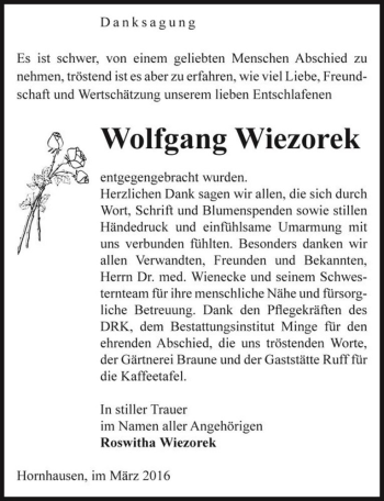 Traueranzeige von Wolfgang Wiezorek  von Magdeburger Volksstimme