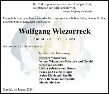 Traueranzeige von Wolfgang Wiezorreck  von Magdeburger Volksstimme