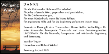 Traueranzeige von Wolfgang Winkel  von Magdeburger Volksstimme