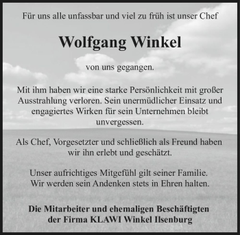 Traueranzeige von Wolfgang Winkel  von Magdeburger Volksstimme