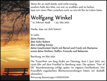 Traueranzeige von Wolfgang Winkel  von Magdeburger Volksstimme