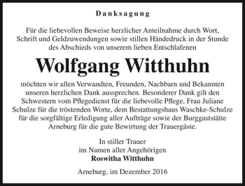 Traueranzeige von Wolfgang Witthuhn  von Magdeburger Volksstimme