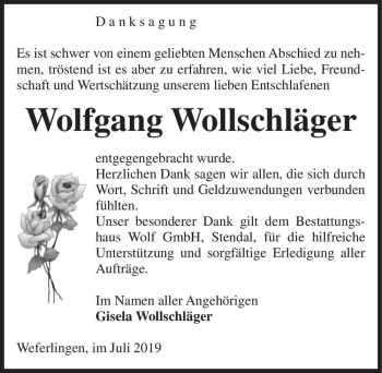 Traueranzeige von Wolfgang Wollschläger  von Magdeburger Volksstimme