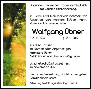 Traueranzeige von Wolfgang Übner  von Magdeburger Volksstimme