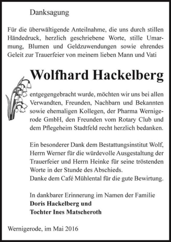 Traueranzeige von Wolfhard Hackelberg  von Magdeburger Volksstimme