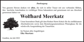 Traueranzeige von Wolfhard Meerkatz  von Magdeburger Volksstimme