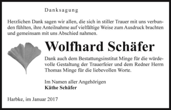 Traueranzeige von Wolfhard Schäfer  von Magdeburger Volksstimme