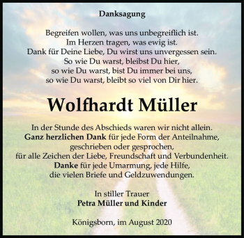 Traueranzeige von Wolfhardt Müller  von Magdeburger Volksstimme