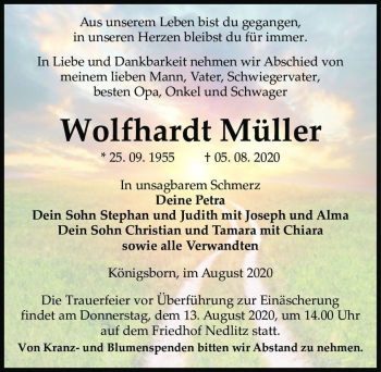 Traueranzeige von Wolfhardt Müller  von Magdeburger Volksstimme