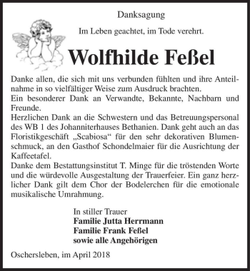 Traueranzeige von Wolfhilde Feßel  von Magdeburger Volksstimme