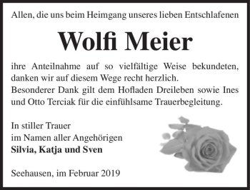 Traueranzeige von Wolfi Meier  von Magdeburger Volksstimme