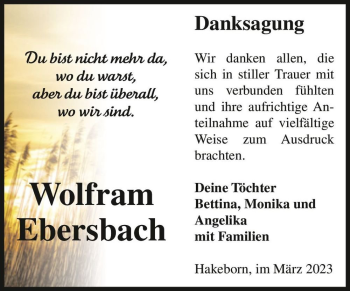 Traueranzeige von Wolfram Ebersbach  von Magdeburger Volksstimme