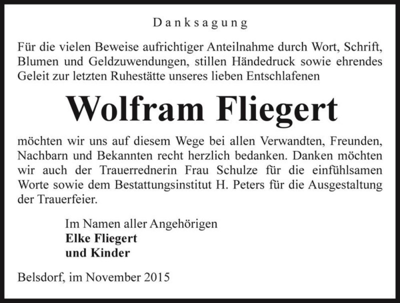  Traueranzeige für Wolfram Fliegert  vom 28.11.2015 aus Magdeburger Volksstimme