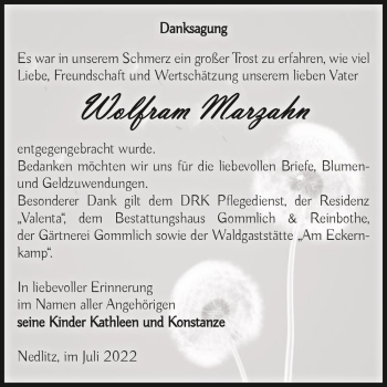 Traueranzeige von Wolfram Marzahn  von Magdeburger Volksstimme