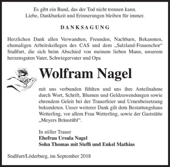 Traueranzeige von Wolfram Nagel  von Magdeburger Volksstimme