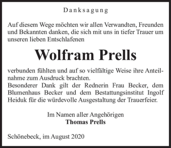 Traueranzeige von Wolfram Prells  von Magdeburger Volksstimme
