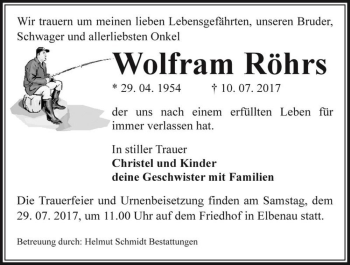 Traueranzeige von Wolfram Röhrs  von Magdeburger Volksstimme