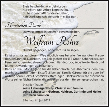 Traueranzeige von Wolfram Röhrs  von Magdeburger Volksstimme