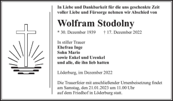 Traueranzeige von Wolfram Stodolny  von Magdeburger Volksstimme