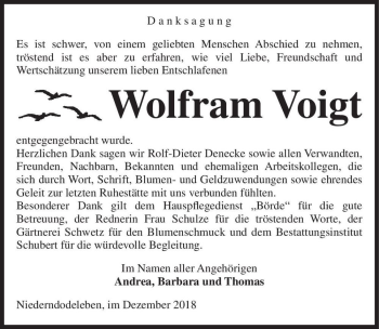 Traueranzeige von Wolfram Voigt  von Magdeburger Volksstimme