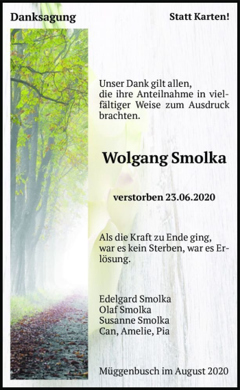 Traueranzeige von Wolgang Smolka  von Magdeburger Volksstimme
