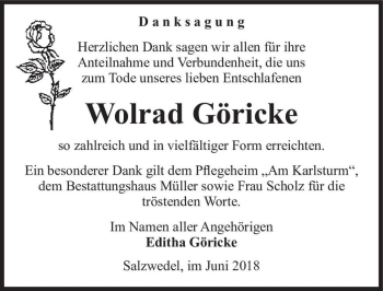 Traueranzeige von Wolrad Göricke  von Magdeburger Volksstimme