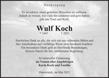 Traueranzeige von Wulf Koch  von Magdeburger Volksstimme
