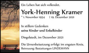 Traueranzeige von York-Henning Kramer  von Magdeburger Volksstimme