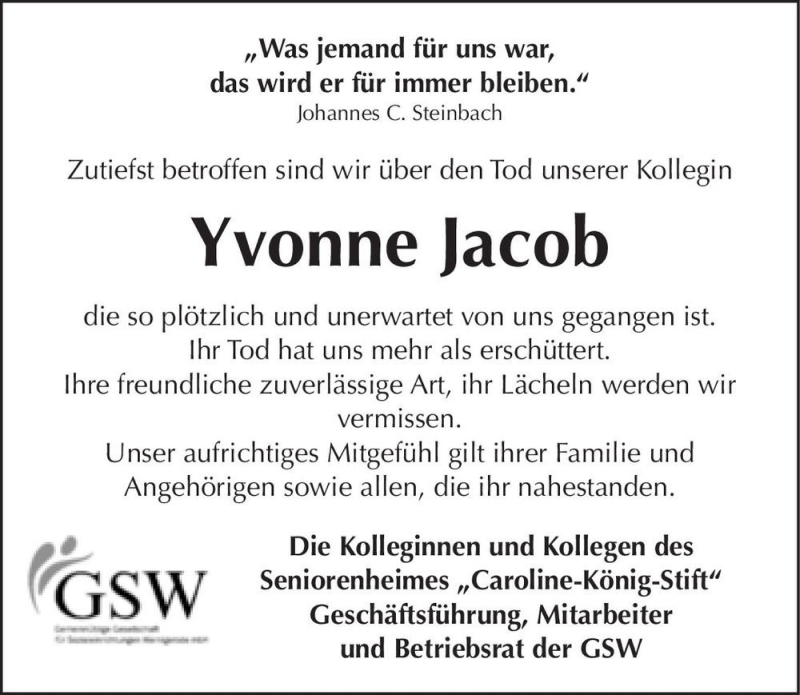  Traueranzeige für Yvonne Jacob  vom 27.11.2021 aus Magdeburger Volksstimme