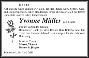 Traueranzeige von Yvonne Müller (geb. Maser)  von Magdeburger Volksstimme