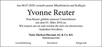 Traueranzeige von Yvonne Reuter  von Magdeburger Volksstimme