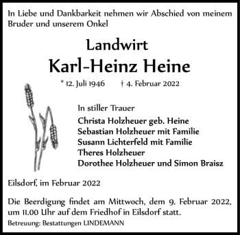 Traueranzeige von karl-Heinz Heine  von Magdeburger Volksstimme