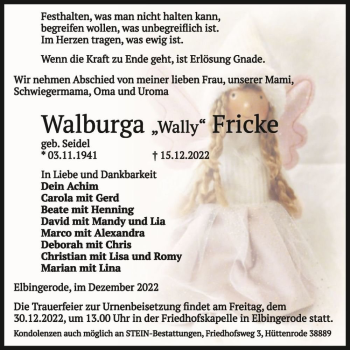 Traueranzeige von walburga 