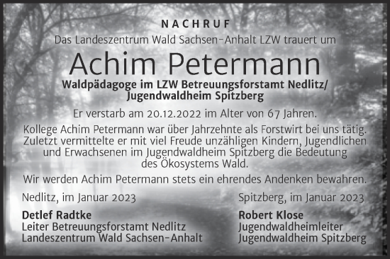 Traueranzeige von Achim Petermann von Mitteldeutsche Zeitung