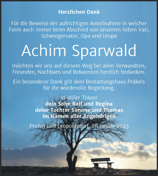 Traueranzeige von Achim Sparwald von Trauerkombi Zeitz